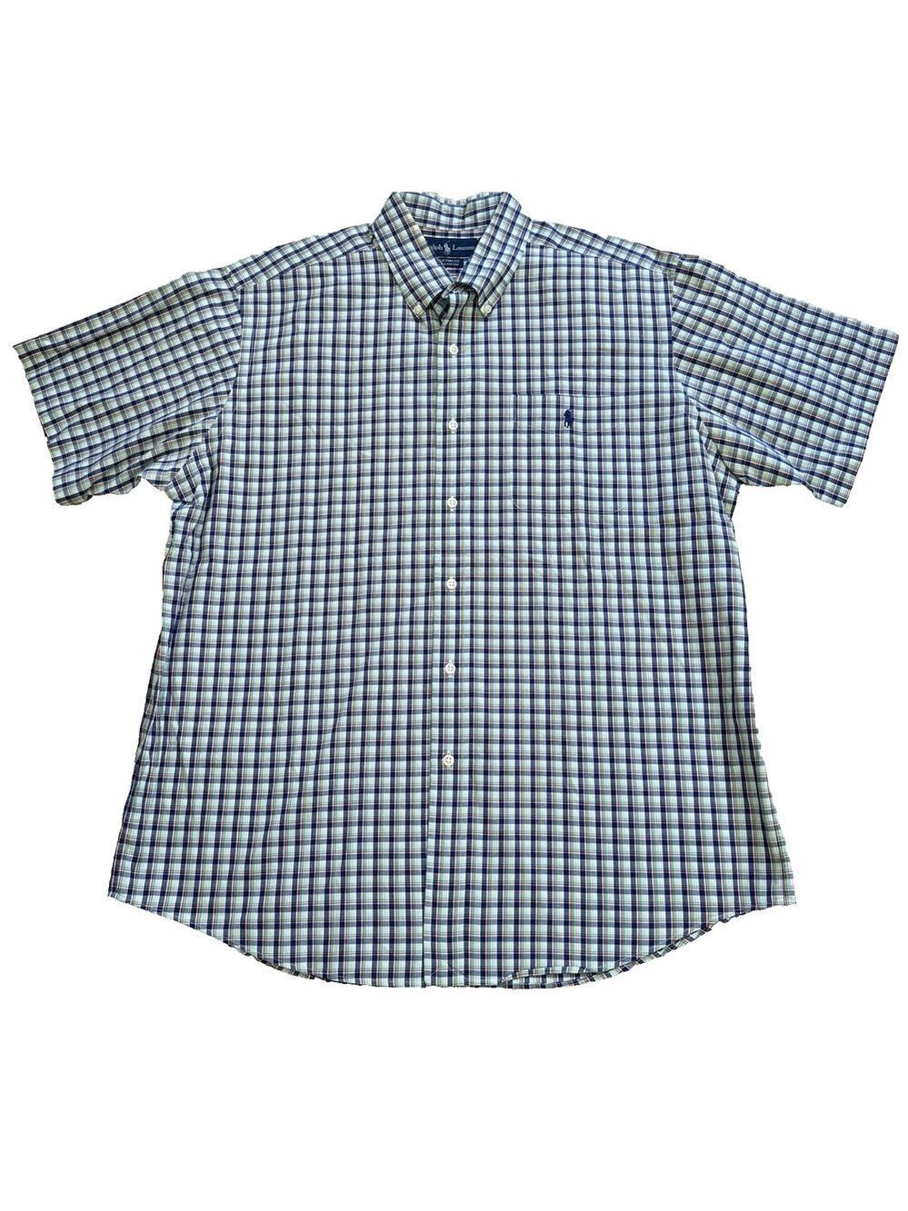 Vintage Ralph Lauren Polo Mens XL Geen Blue Plaid Button Down Custom Fit Shirt